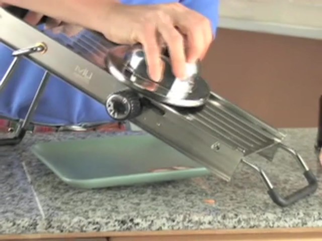 Pro Stainless Steel Mandoline Slicer with BONUS Food Pusher / Receptacle - image 7 from the video